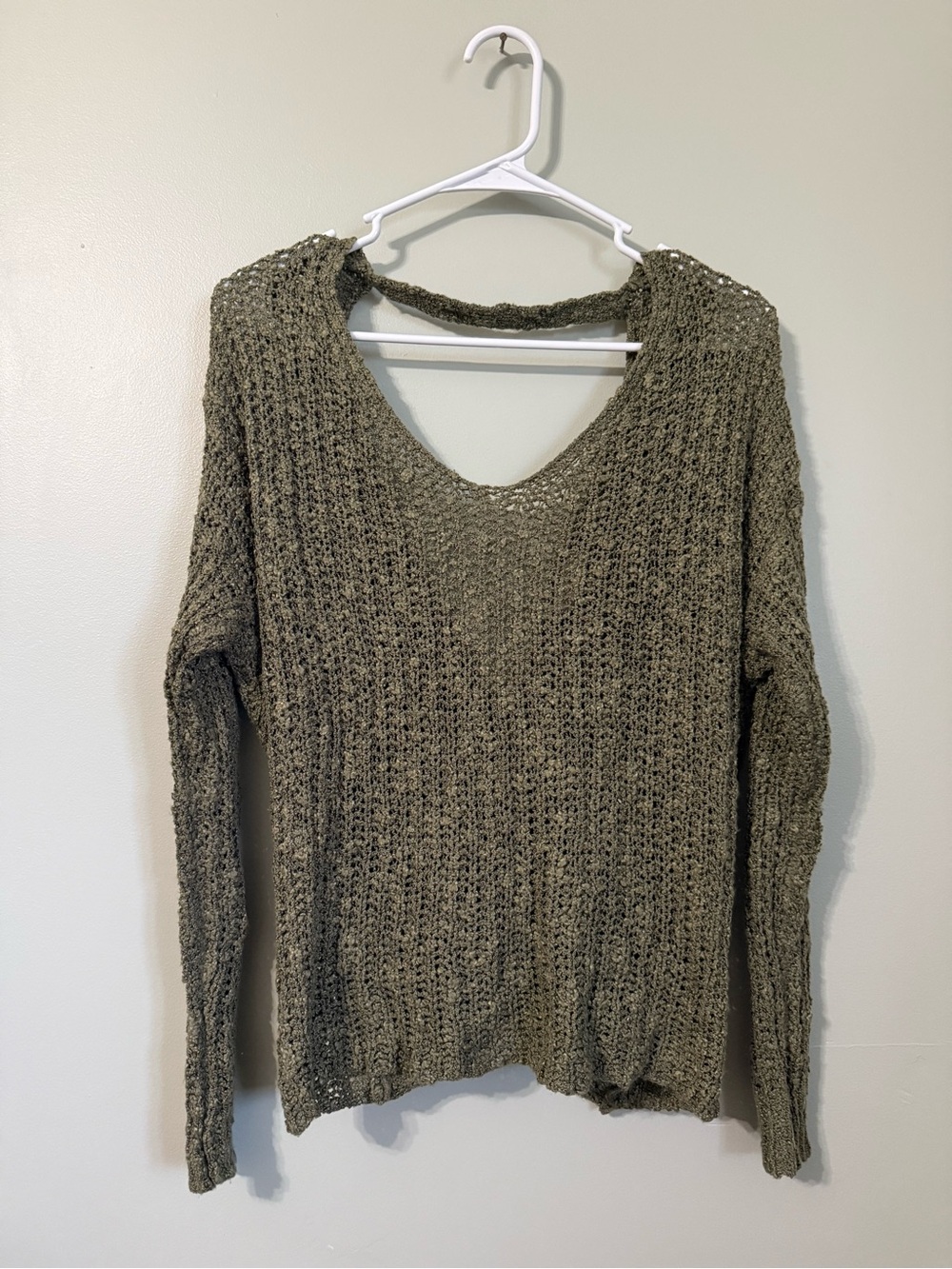 Altar'd State Olive Open-Knit V-Neck Sweater